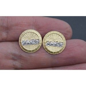 Real 10k Gold Round Last Supper Diamond-Cut Medallion Earrings 15.3 mm 2.4 gr